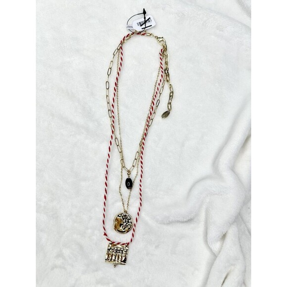 free people Jewelry - NEW Free People Lenker Layered Necklace In Red Braided Gold Charm Bohemian Chain